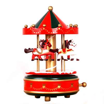 2019 Hot Sale Wooden Christmas Decoration Musical Box Mechanical Carousel