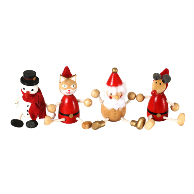 Wooden Christmas Figurine Small Size Table Decoration 4PCS Assortment Gift for Kids