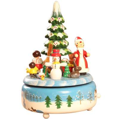 Handmade Christmas Wooden Music Box with Sonwman Santa Christmas Tree for Christmas Gift